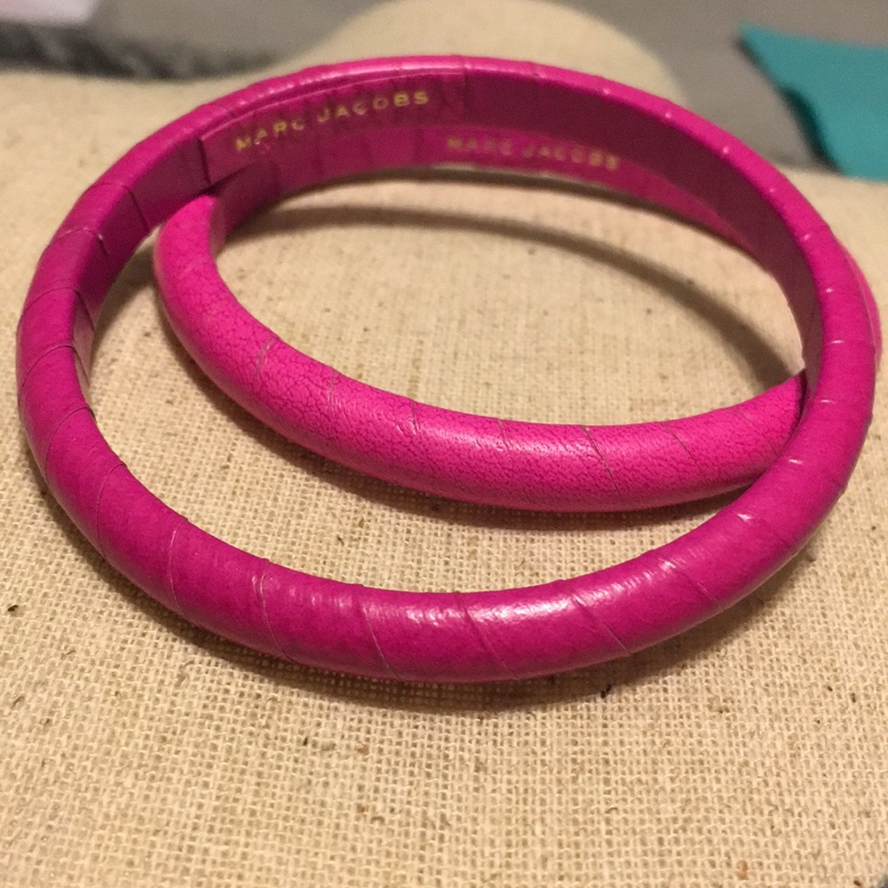 Set of 2 hot pink wrapped bangle bracelets